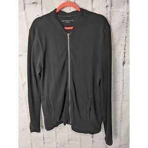 John Varvatos Men's Knitted Bomber Jacket Black Pique Knit Full Zip Sweatshirt S